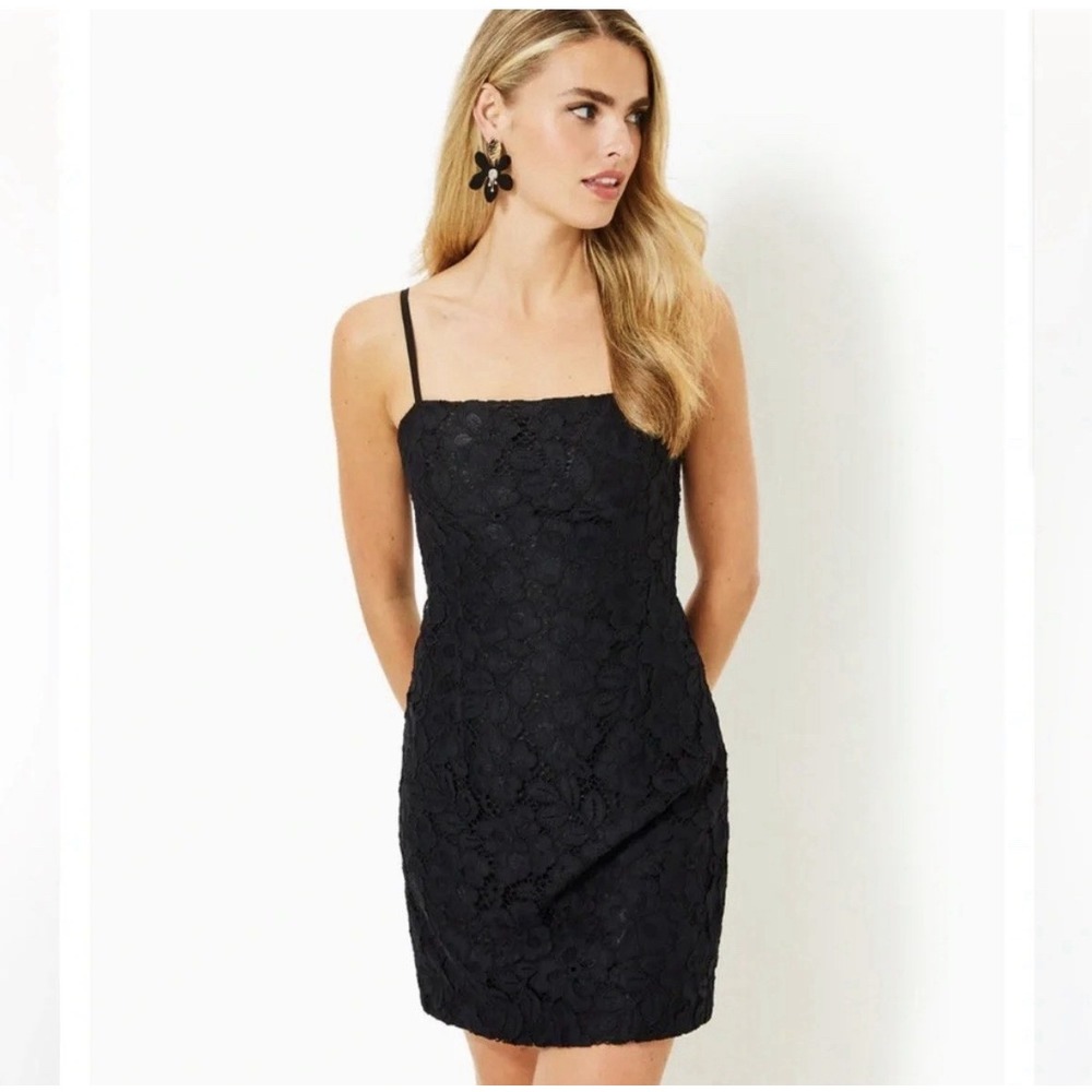New Lilly Pulitzer Maret Dress in Black Flora Corded Lace Size 8